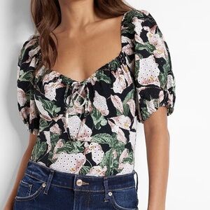 Express Floral Eyelet Puff Sleeve Bodysuit NEW
